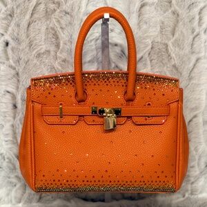 Orange Handbag with Rhinestone Accents